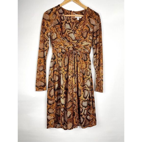 Altuzarra Brown Snake Print Python Long Sleeve Dress Sz 4 - Picture 2 of 8
